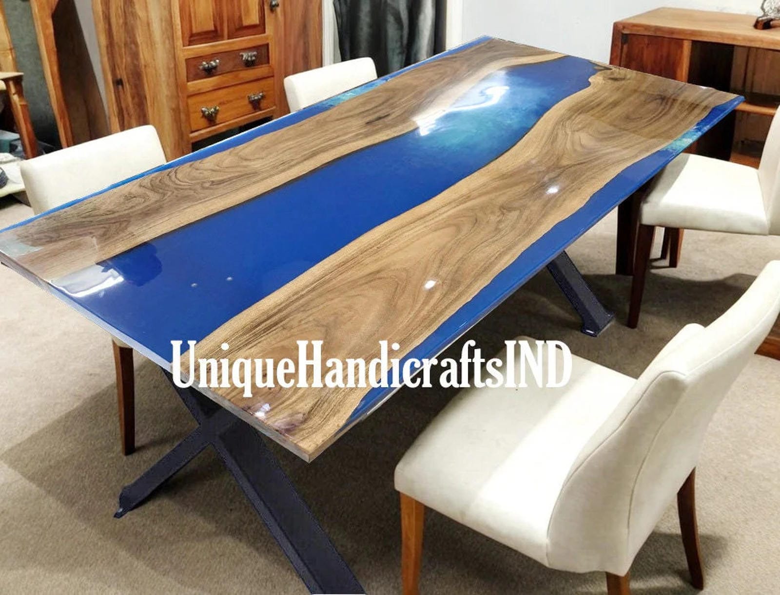 Blue Epoxy Table Top, Epoxy Resin Table, Dining, Center Table, Epoxy Resin River Table, Handmade Home decoration, Living Room Furniture Unique Handicrafts IND