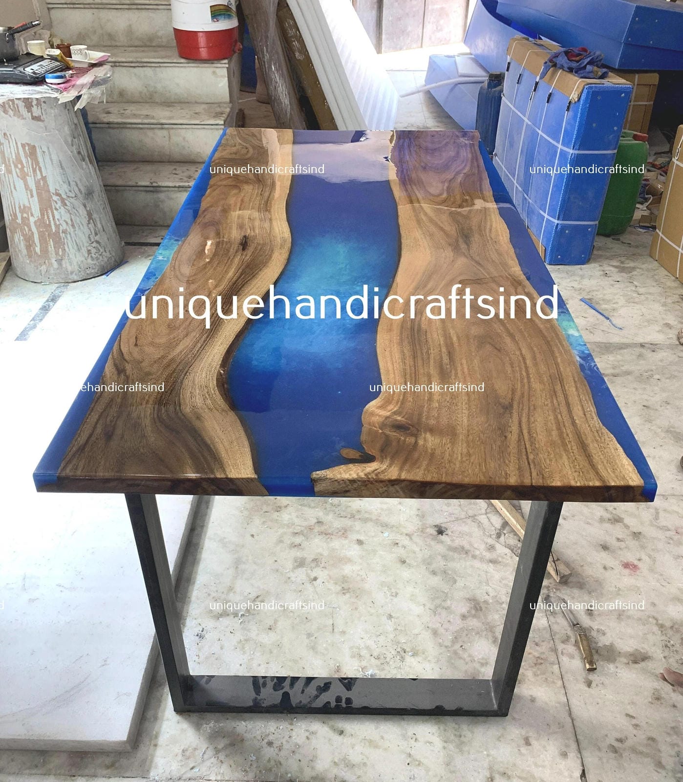 Blue Epoxy Table Top, Epoxy Resin Table, Dining, Center Table, Epoxy Resin River Table, Handmade Home decoration, Living Room Furniture Unique Handicrafts IND