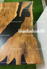 Live Edge Table, Black Epoxy Resin Table, Kitchen Table, Walnut Slab, Live Edge Dining Table Handmade Epoxy Countertops Furniture Unique Handicrafts IND