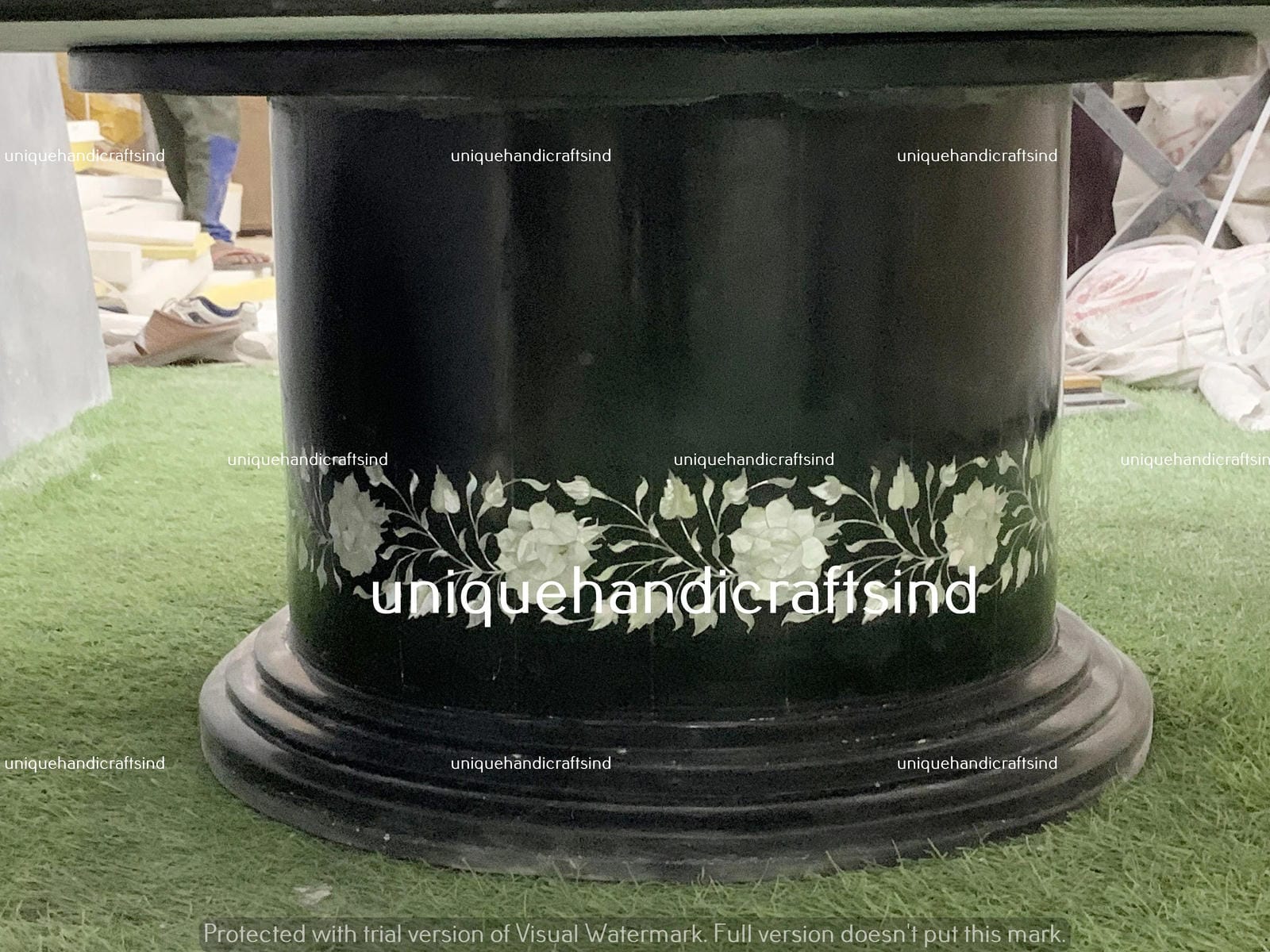 Round Black Marble Inlay Table With Mother of Pearl Stone Inlay Work Art Handmade Kitchen Décor Furniture With Marble Base Unique Handicrafts IND