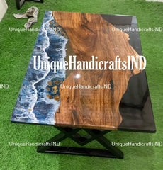 Epoxy River Table | Blue Ocean Walnut River Table | Epoxy Coffee Table | Epoxy Resin Table | Live Edge Table | Accent Table Furniture Unique Handicrafts IND