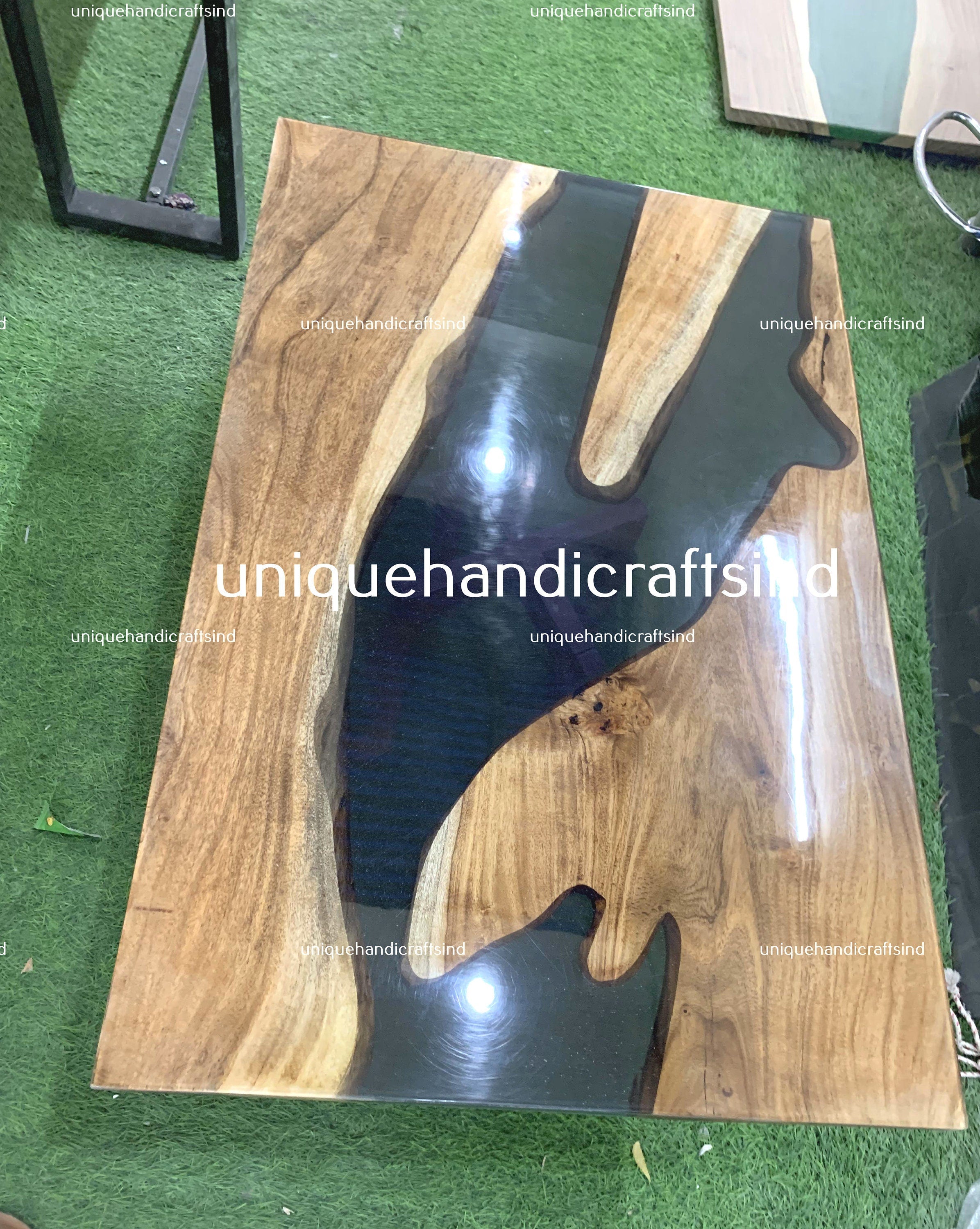 Resin Wooden Table,Customize Black Epoxy Resin Table, Handmade Live Edge River Epoxy Table, Dining Room Epoxy Table, Resin Epoxy Home Decor Unique Handicrafts IND