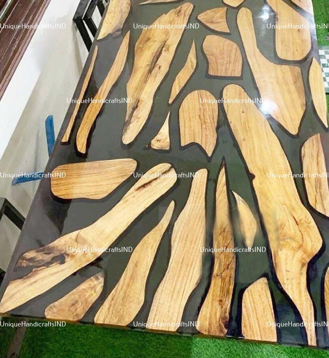 Elegant Epoxy Resin Coffee Table - Walnut Resin End Table - Handmade Side Table - Modern Coffee Table Unique Handicrafts IND