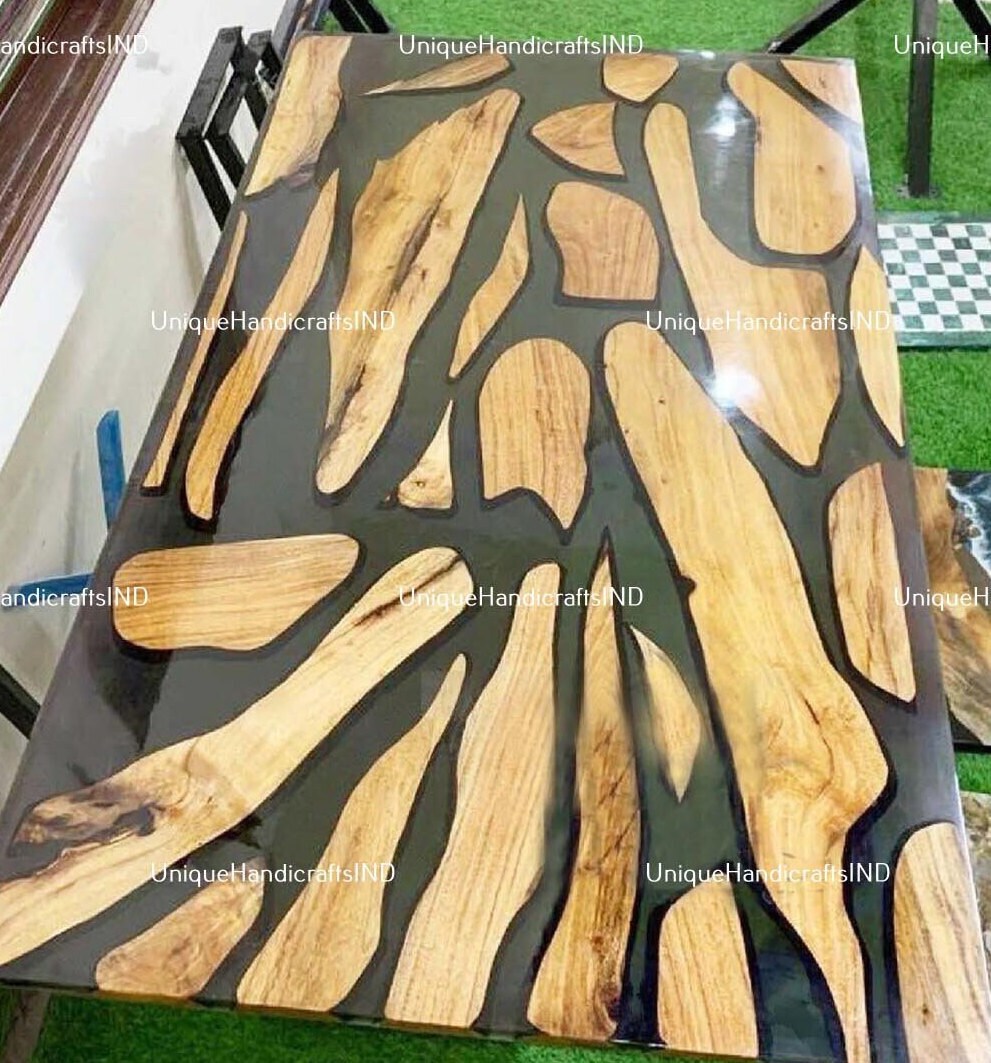 Elegant Epoxy Resin Coffee Table - Walnut Resin End Table - Handmade Side Table - Modern Coffee Table Unique Handicrafts IND
