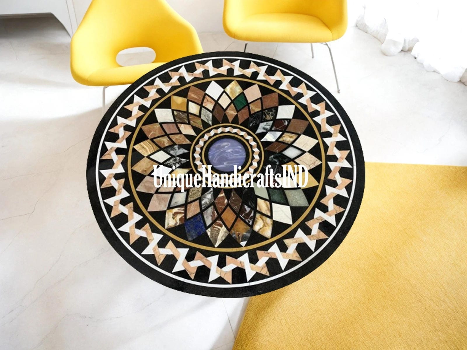 Inlay Table Top Multi Color Stone Coffee Table Top / Semi Precious Mos ...