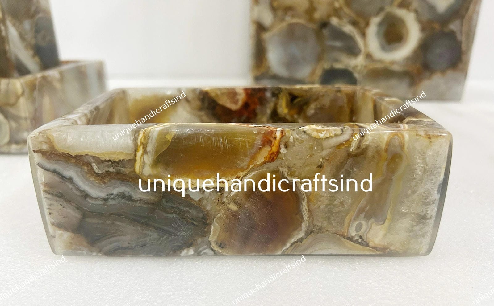 Bathroom set in Elegant Natural Wild Agate Stone Arts 3 Pcs Bathroom accessories For Gifts Her Unique Handicrafts IND