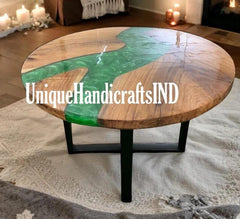 Epoxy Resin Table With Round Shape Green Resin River Art coffee/dining/side/end table for bedroom & garden decor furniture Unique Handicrafts IND