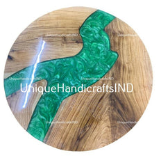 Epoxy Resin Table With Round Shape Green Resin River Art coffee/dining/side/end table for bedroom & garden decor furniture Unique Handicrafts IND