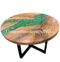 Epoxy Resin Table With Round Shape Green Resin River Art coffee/dining/side/end table for bedroom & garden decor furniture Unique Handicrafts IND