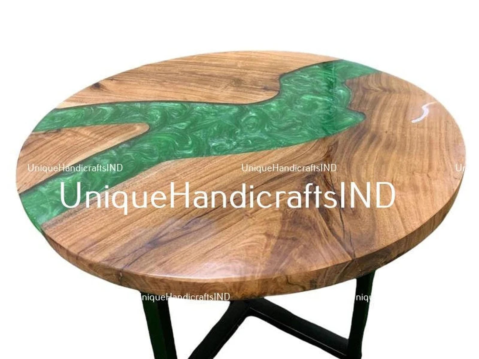 Epoxy Resin Table With Round Shape Green Resin River Art coffee/dining/side/end table for bedroom & garden decor furniture Unique Handicrafts IND