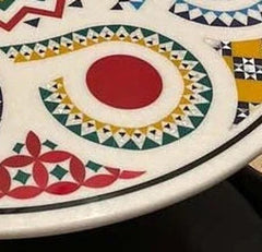Kitchen & Dining Room Table Top Natural White Marble Table With Carnelian Semi Precious Stone Inlay Mosaic Art Handmade Furniture Decor Unique Handicrafts IND