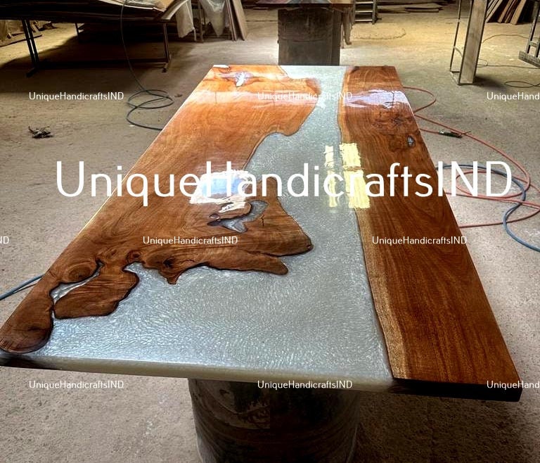 Live Edge Table - Wood and Epoxy Table - Custom Epoxy Table, Personalized Resin Table, Handmade Dining, Coffee Table Modern Rustic Furniture Unique Handicrafts IND