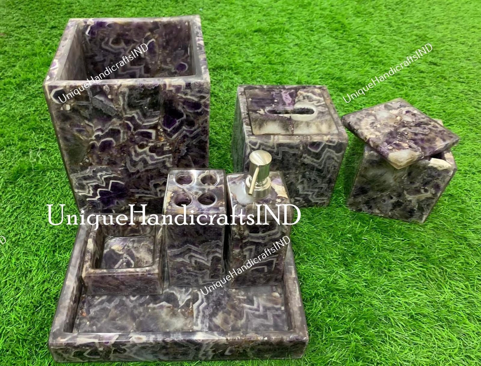 Amethyst Luxury Bathroom Set, Bathroom Accessories , Bathroom Decor, Washroom Decor ,Agate Bathroom Set ,stone Bathroom Set , Home Décor ! Unique Handicrafts IND