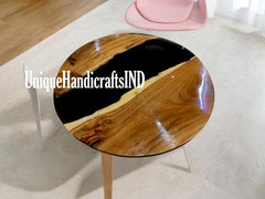 Round Resin Table, Round Epoxy Table, Black Resin Table Round Dining Table, Round Kitchen Table, Round Live Edge Table,  Round Coffee Table Unique Handicrafts IND