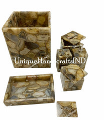Natural Wild Agate Bathroom Set, Bathroom Accessories Set of Agate, Luxury bathroom Decor, Soap Dispenser Set, Tissue Box, Tray Unique Handicrafts IND