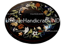 Coffee Table With Black Marble Semi Precious Inlay Pietradura Lapis Floral Art Home Decor Fathers Day Gift Unique Handicrafts IND
