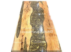Conference Table ,Live Edge Table With Golden Resin Art, Epoxy Resin Table Mid Century Modern Furniture Unique Handicrafts IND