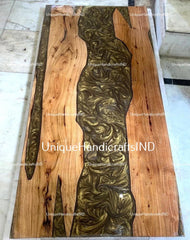 Conference Table ,Live Edge Table With Golden Resin Art, Epoxy Resin Table Mid Century Modern Furniture Unique Handicrafts IND