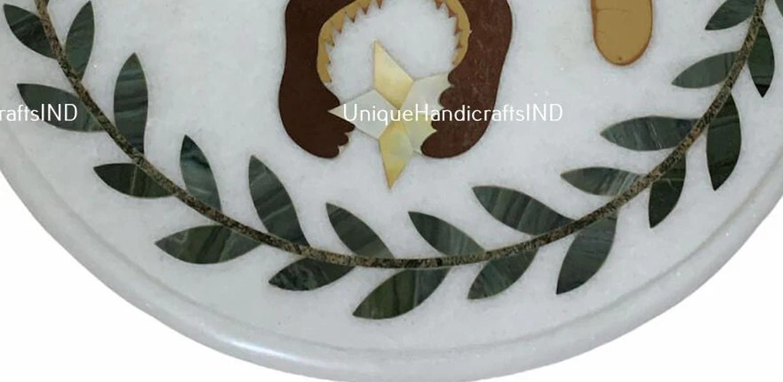 Marble Table with Carnelian Inlay Semi Precious Stones Dragons Art Round Coffee,dining,side table For home decor Unique Handicrafts IND