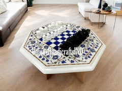 Christmas Gifts Chess Table White Marble Hand Made Chess Set Pieces Board Game With lapis lazuli Inlay Floral Art Best Fathers Day Gift Unique Handicrafts IND