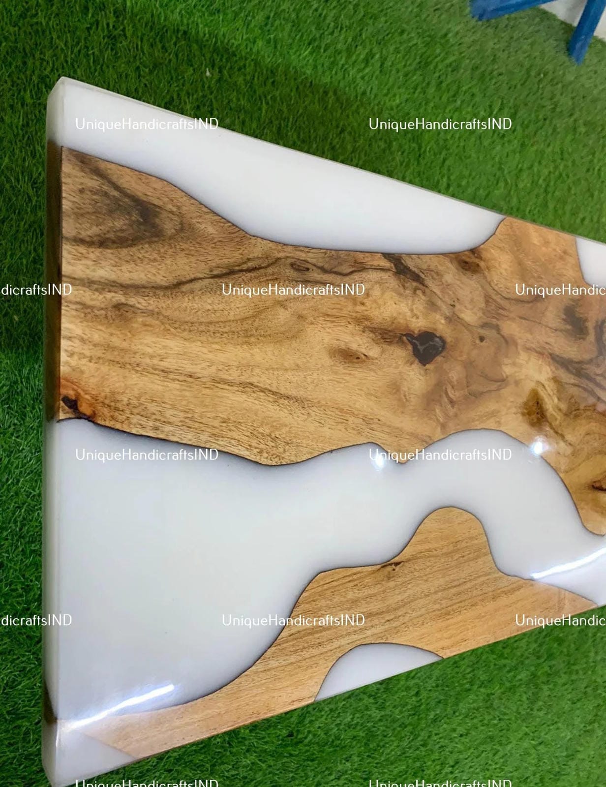 Resin Epoxy Table Top With White Epoxy on Acacia Wood, Dining Table, Live Edge Wooden Table, Resin River Table ( Customizable) Unique Handicrafts IND