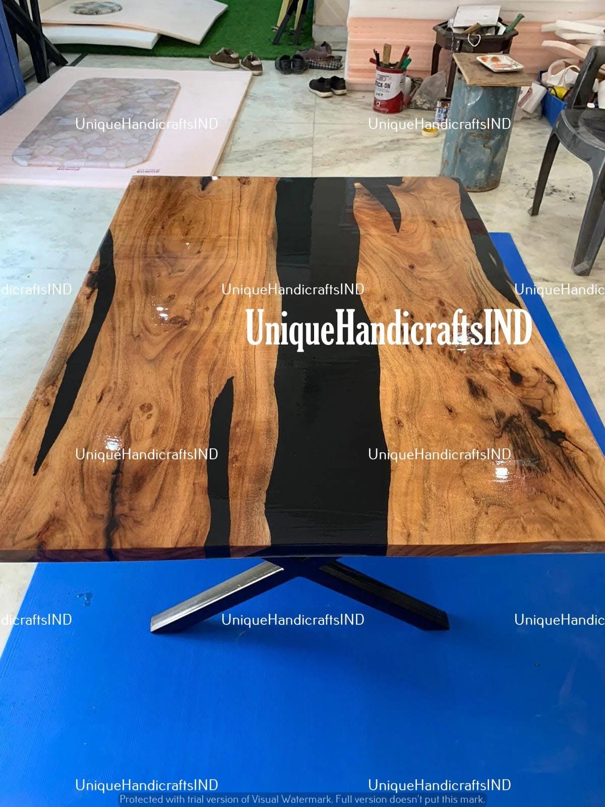 Epoxy Coffee Table, Black Epoxy Table Top, Wooden Table Top, Custom Epoxy River Table Top, Resin Dining Table, Epoxy Dining Table Home Decor Unique Handicrafts IND
