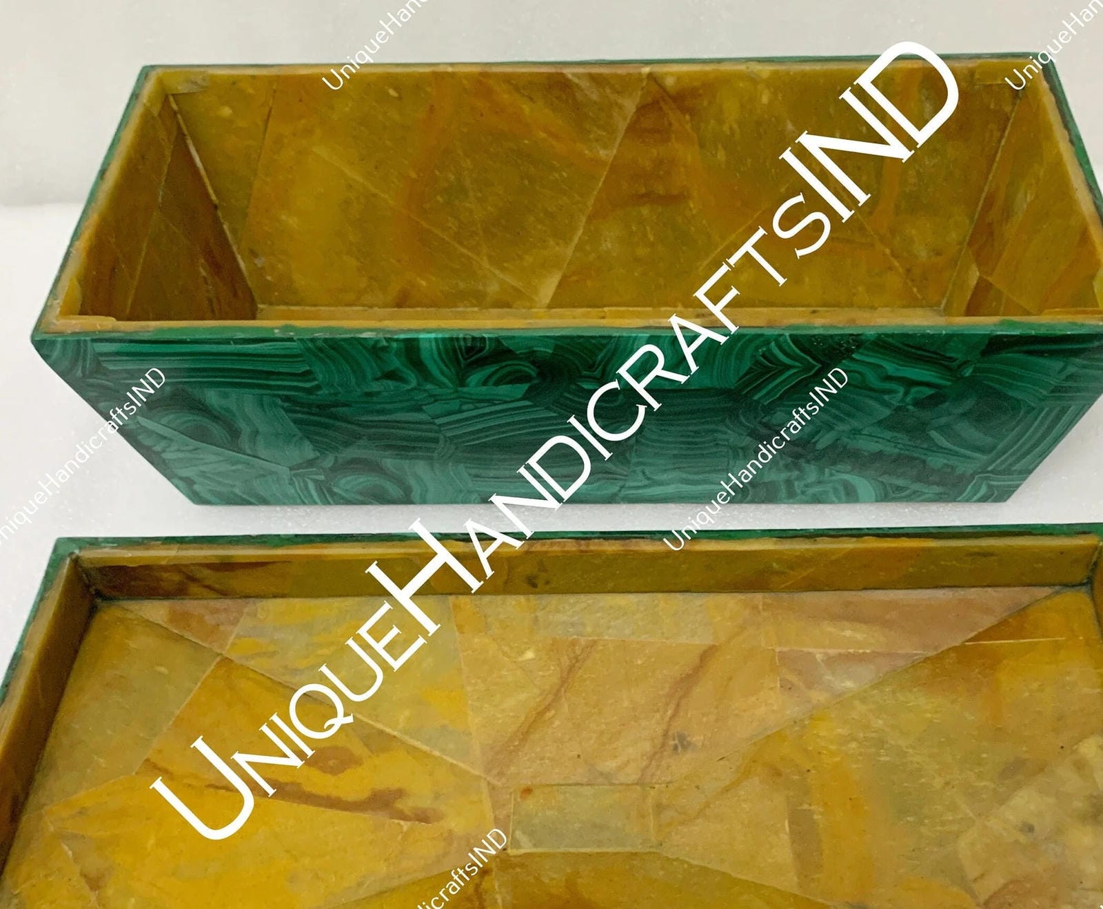 Malachite Jewelry Box / Ring Storage & Organization Marble Malachite Gemstone Box / Personalized Wedding Gifts For Loves Ones Unique Handicrafts IND