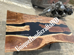 Live Edge Table, Black Epoxy River Table, Epoxy Dining Table , Epoxy Resin Table, Resin River Table, Hardwood Coffee Table, Boho Furniture Unique Handicrafts IND