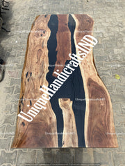 Live Edge Table, Black Epoxy River Table, Epoxy Dining Table , Epoxy Resin Table, Resin River Table, Hardwood Coffee Table, Boho Furniture Unique Handicrafts IND