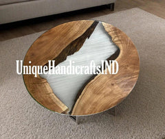 Round Epoxy Resin Table, Coffee Table, Wood Table ,Custom Order, Clear Epoxy Resin River Table, round Wood Home Decor Gift Unique Handicrafts IND