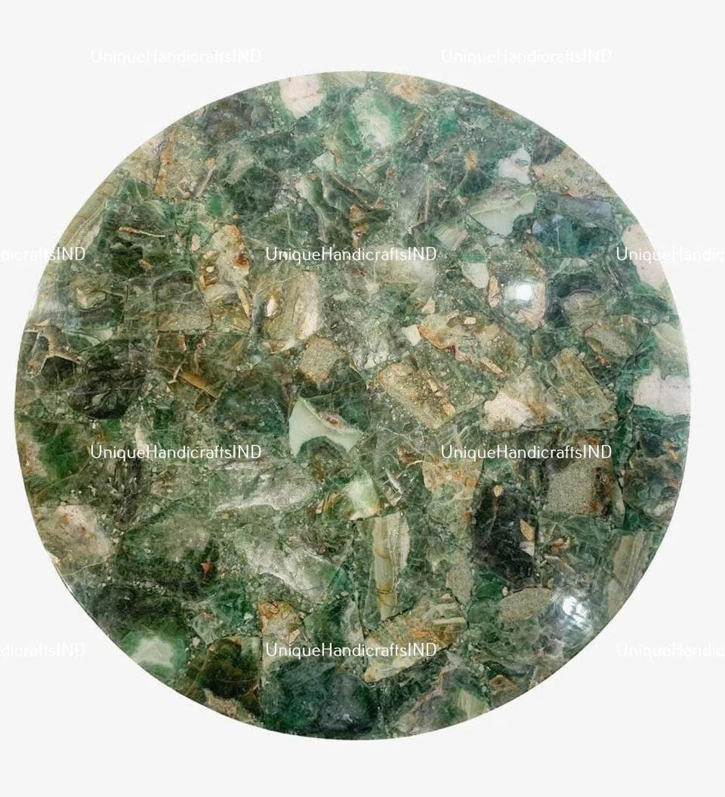 Round Table Top / Natural Fluorite Gem stone Table Top /  Farmhouse Furniture For Gift Him Unique Handicrafts IND
