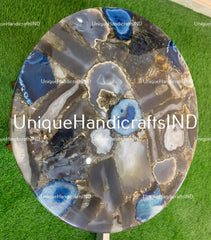 Stone Table top , Natural Blue & Brown Stone Table for home décor Decorative Coffee Table Top Mid Century Table Handmade Round Table Unique Handicrafts IND