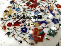 White Marble Inlay Table, White Marble Coffee Table, Marble Table Top for Luxury Homes, Marble Table Pietradura Work Unique Handicrafts IND