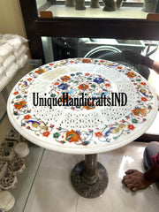 White Marble Inlay Table, White Marble Coffee Table, Marble Table Top for Luxury Homes, Marble Table Pietradura Work Unique Handicrafts IND