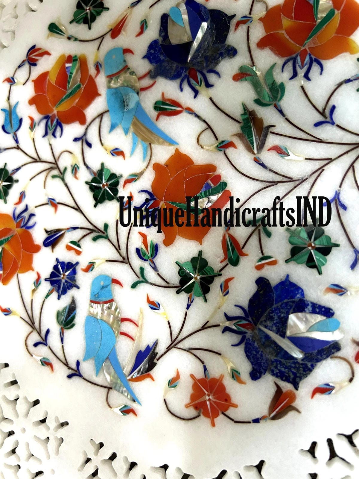 White Marble Inlay Table, White Marble Coffee Table, Marble Table Top for Luxury Homes, Marble Table Pietradura Work Unique Handicrafts IND