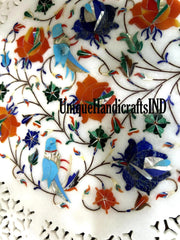 White Marble Inlay Table, White Marble Coffee Table, Marble Table Top for Luxury Homes, Marble Table Pietradura Work Unique Handicrafts IND