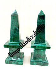 Obelisk Set of 2 pcs, Malachite Obelisk, Crystal Tower, Collection Energy Stone , Obelisk Display Decor Unique Handicrafts IND