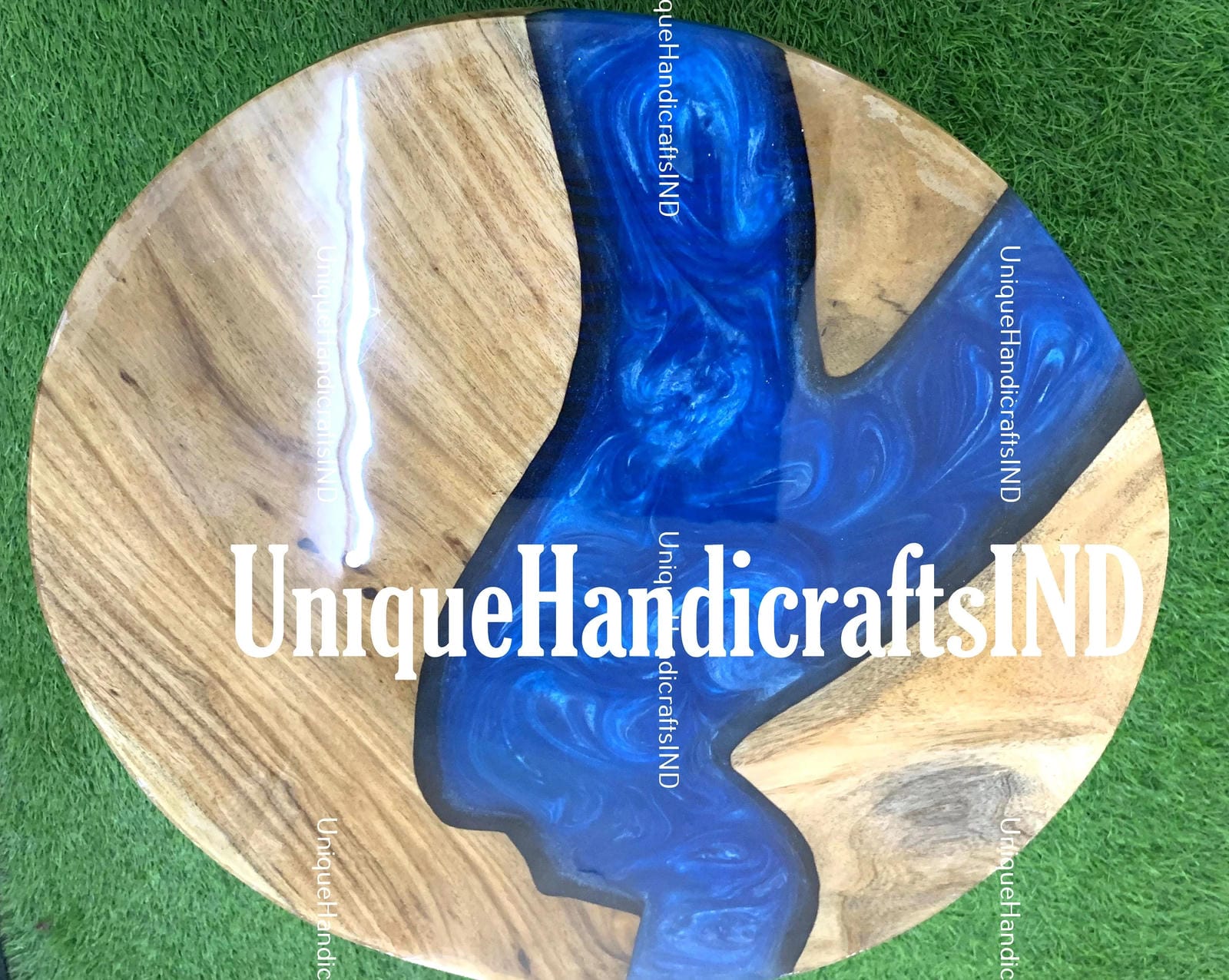 Round Epoxy Dining Table, Round Epoxy Table With Blue Resin River Arts Handmade Furniture For Gift Her Unique Handicrafts IND