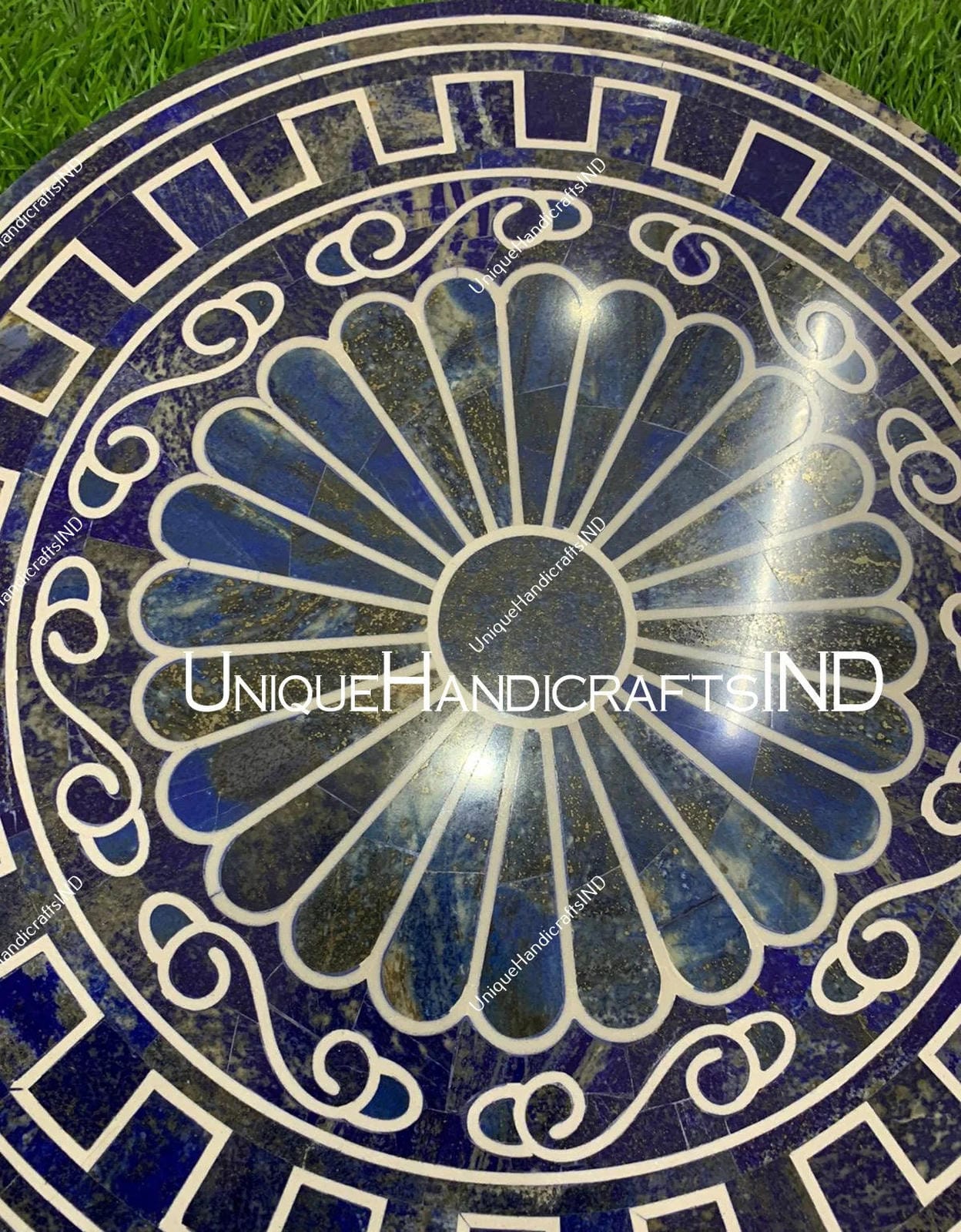 Lapis Lazuli Table Top | Luxury Blue Gemstone Furniture | Unique Stone Accent Table Unique Handicrafts IND
