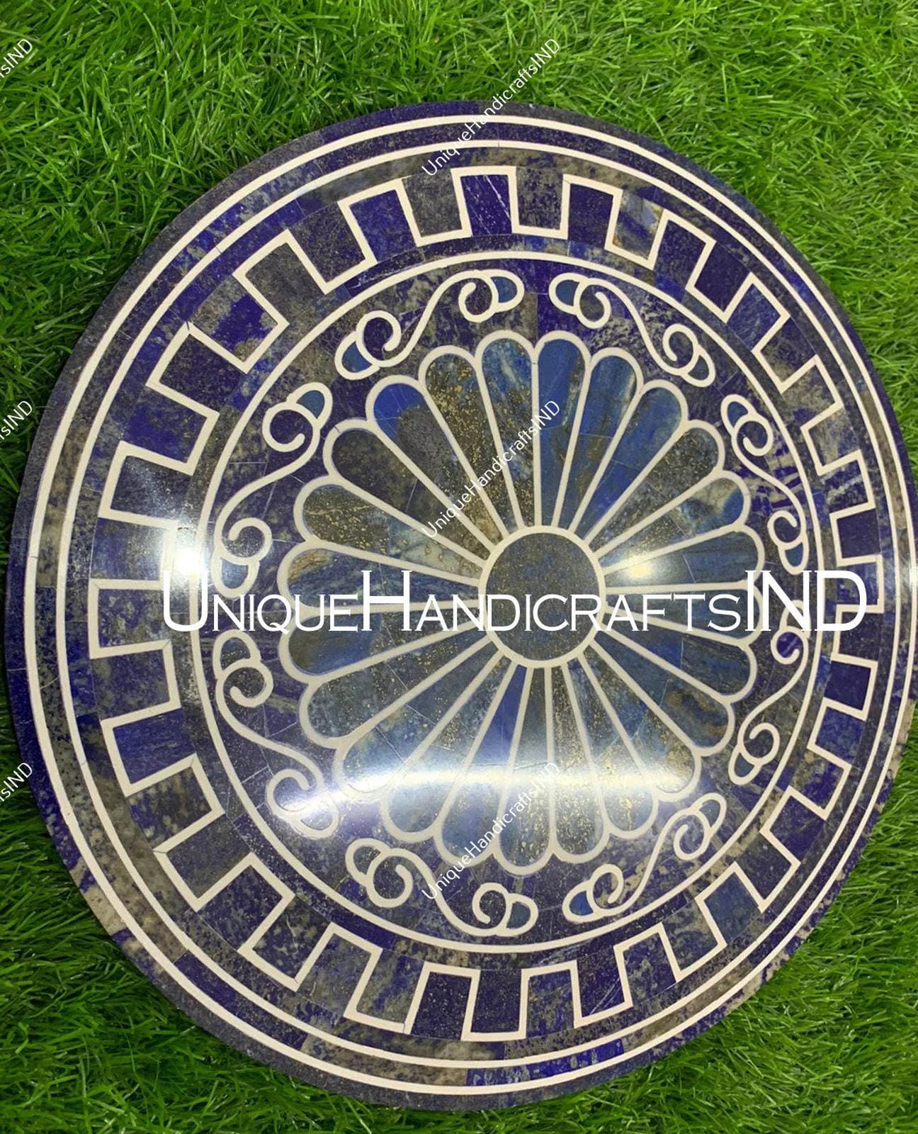 Lapis Lazuli Table Top | Luxury Blue Gemstone Furniture | Unique Stone Accent Table Unique Handicrafts IND