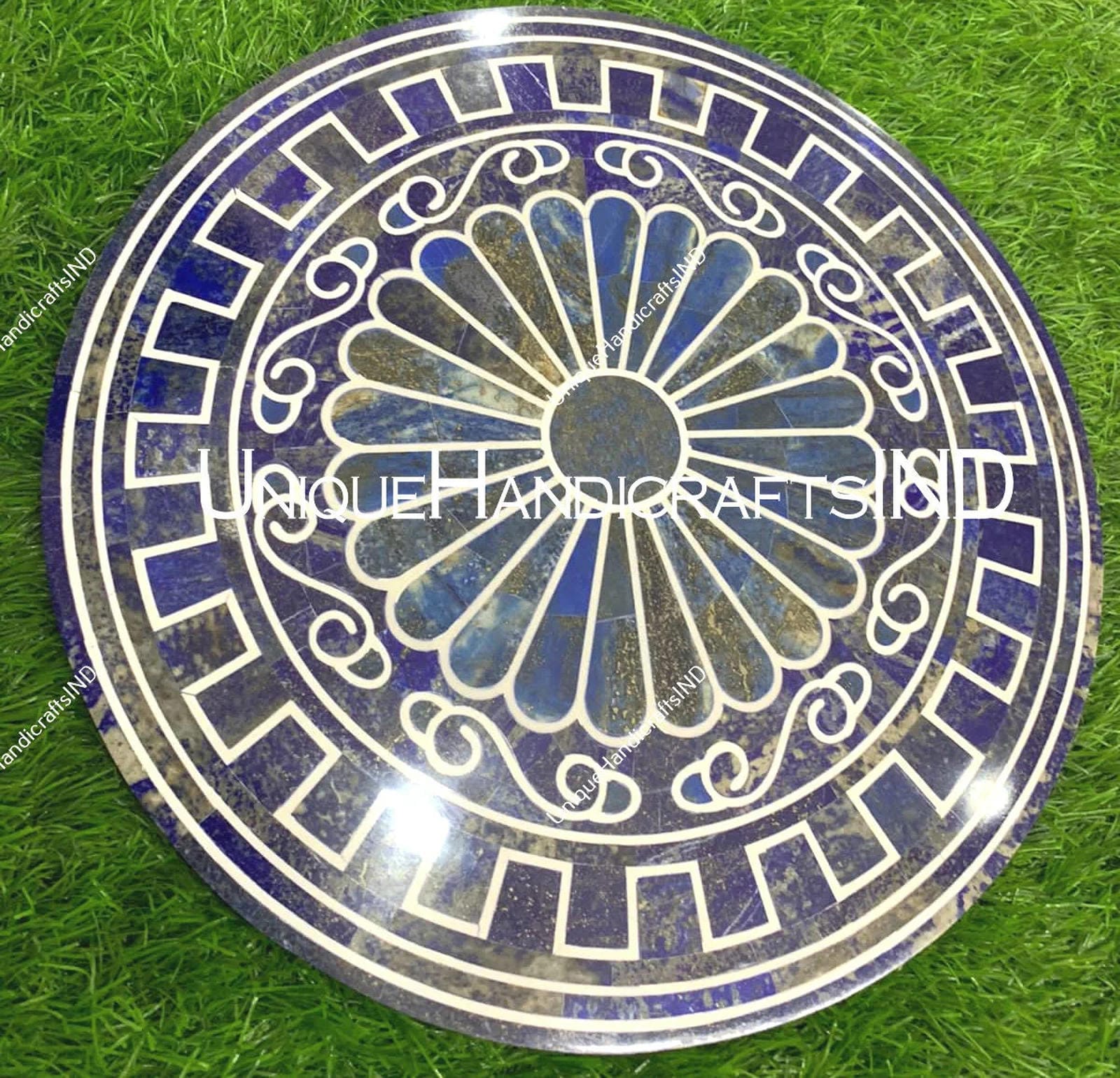 Lapis Lazuli Table Top | Luxury Blue Gemstone Furniture | Unique Stone Accent Table Unique Handicrafts IND