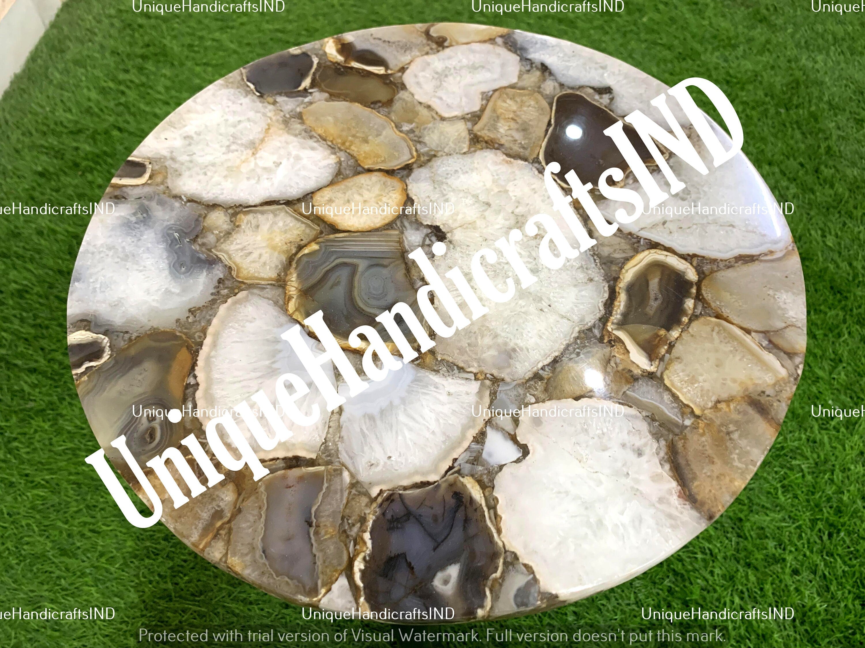 Round Coffee Table Top With Natural Brown Agate Stone Arts/ Side Table Handmade Home Decor Unique Handicrafts IND