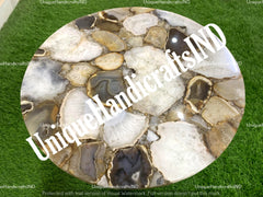 Round Coffee Table Top With Natural Brown Agate Stone Arts/ Side Table Handmade Home Decor Unique Handicrafts IND