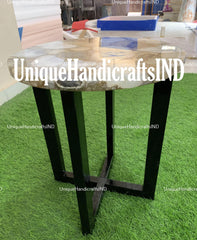 Round Coffee Table Top With Natural Brown Agate Stone Arts/ Side Table Handmade Home Decor Unique Handicrafts IND