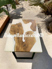 White Epoxy Resin Table / Custom To Order Epoxy River Table / Epoxy Dining Table / Epoxy Dining Room Table / Wooden Table Garden Furniture Unique Handicrafts IND