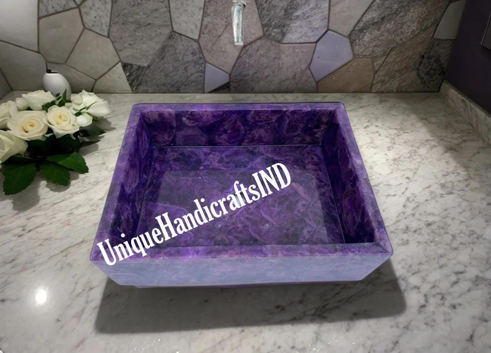 Natural Amethyst Stone Sink, Countertop Wash Basin, Wash basin bathroom decor, Crystal Agate Stone Sink, New Home Bathroom Decor Sink Unique Handicrafts IND