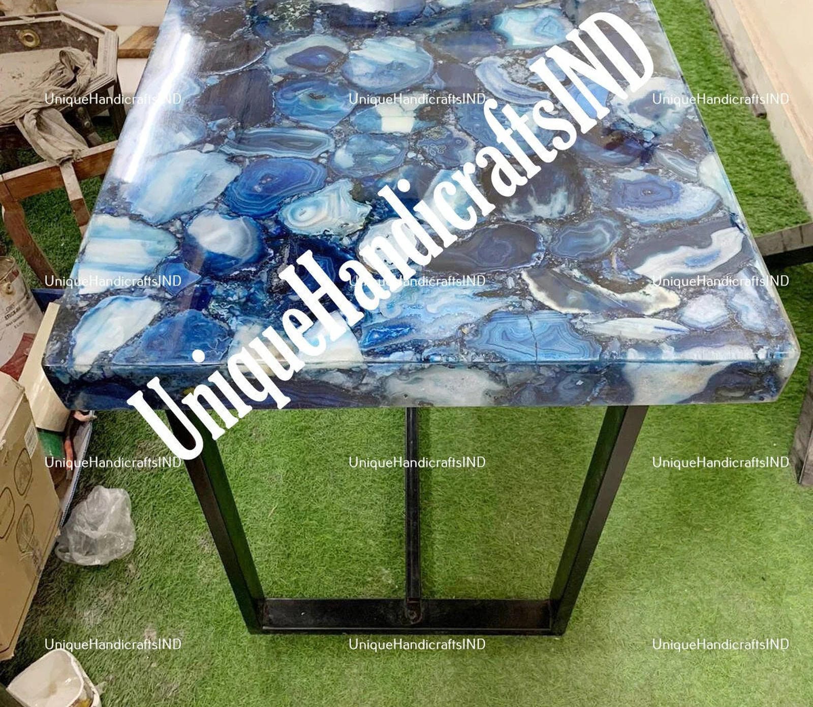 Entry Way Table, Narrow Console Table, Sofa Table, Blue Agate Stone Arts Modern Entryway Table Living Room Decor Furniture Unique Handicrafts IND