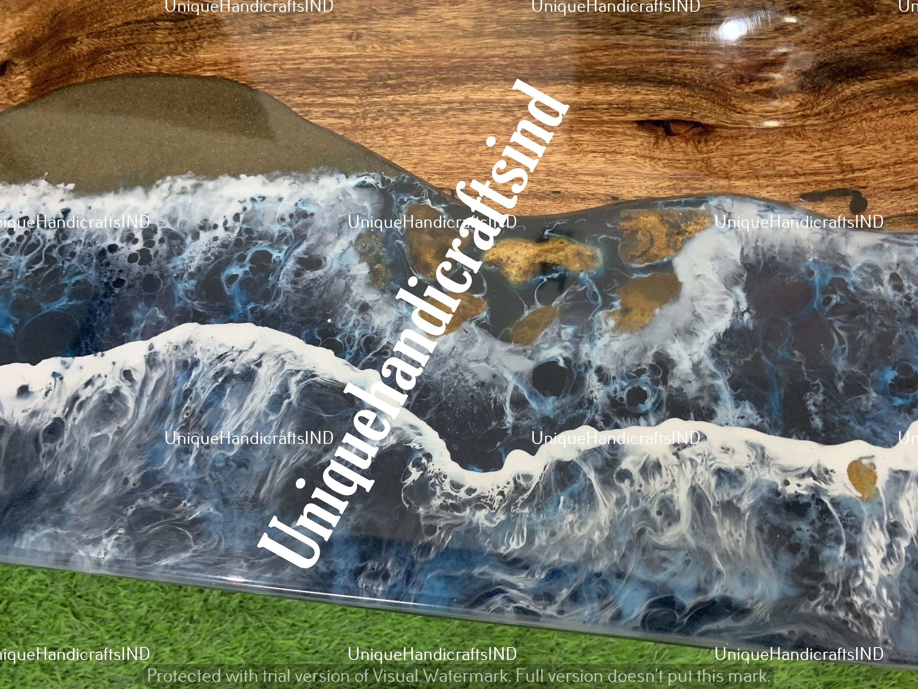 Modern Epoxy Table - Epoxy and Wood Table - Custom Coffee Table, Dining Table, Handmade Resin Furniture, Live Edge Wood, Luxury Home Decor Unique Handicrafts IND