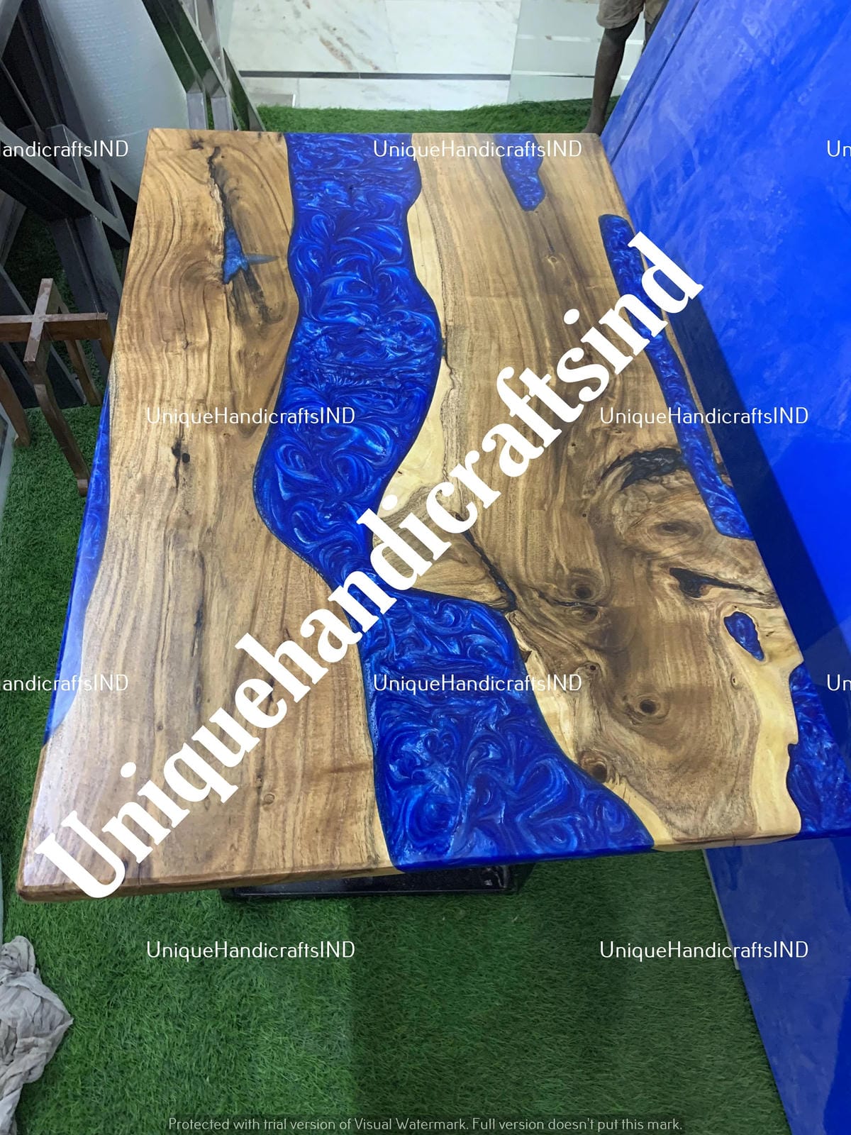 Blue Epoxy Coffee Table Top, River Table, Live edge dining, Epoxy Dining Table, Epoxy Table, Epoxy River Table, Dining Room Table Unique Handicrafts IND