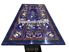 Blue Lapis Lazuli Table Top With Marble & Semi Precious Pietradura Floral Arts Hallway Decor Furniture Gift Her Wedding Unique Handicrafts IND
